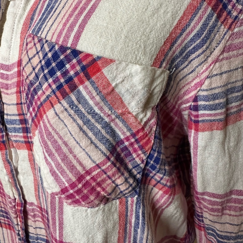 Rails “Charli” plaid linen rayon blouse in fuschia & white peach Size Medium - Picture 4 of 9